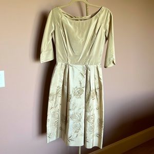 Vintage dress, beautiful cream satin with embroidered skirt